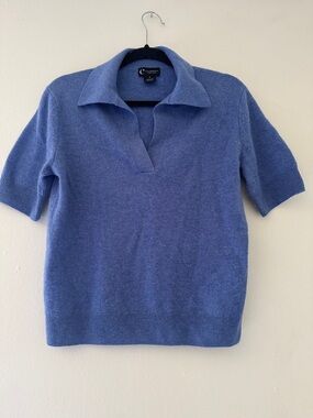 Cby Bloomingdale's Blue Short-Sleeve Polo Sweater